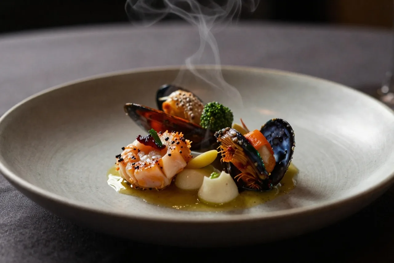 Assiette gastronomique de produits de la mer